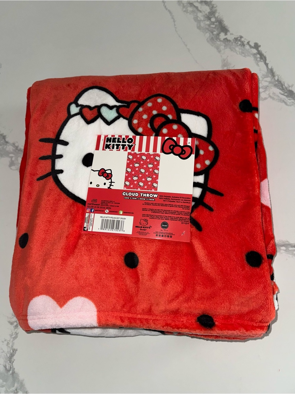 Hello Kitty Red Polka Dot Heart Plush Throw Blanket
